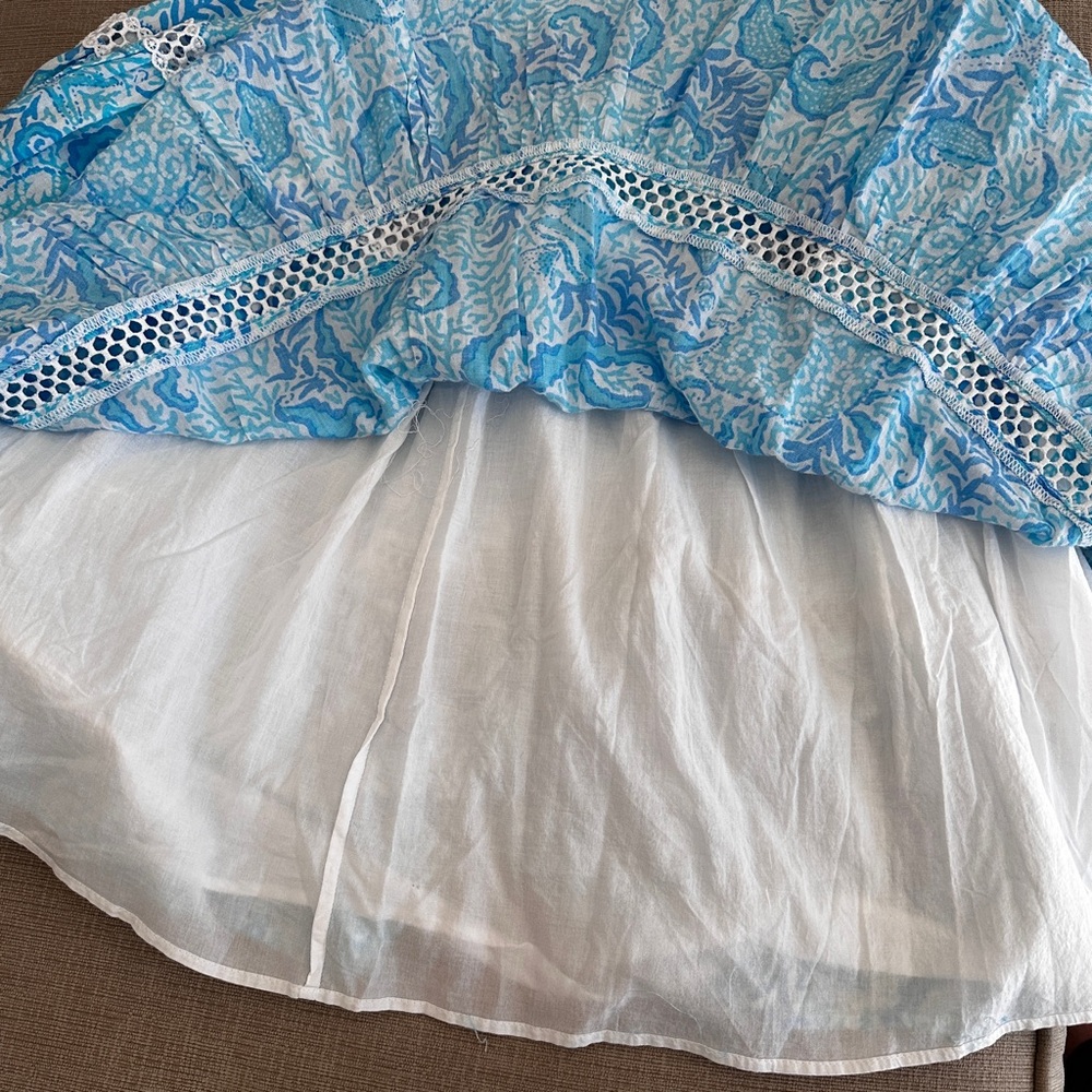Lilly Pulitzer Kelvina Blue Strapless Smocked Bodice Dress with Ruffled Tiers  L - Picture 8 of 13